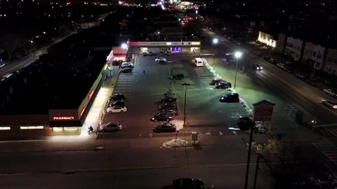 Plaza Parking Lot Night Time Shot Stock Footage