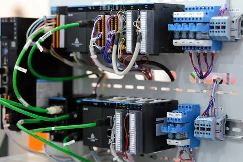 PLC based industrial automation system close up Stock Photos