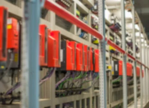 PLC electrical cabinet. Blured engineering background Foto stock