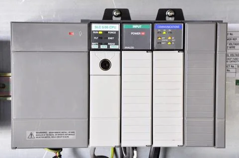 The PLC Industrial computer at work Stock Photos