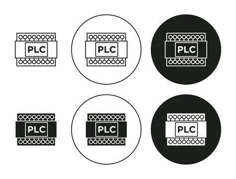 PLC Isolated on White Background set. PLC vector line art logo Illustrazione stock