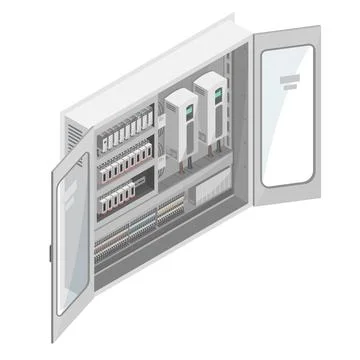 Plc machine system box maintenance programmable logic controller isometric Stock Illustration