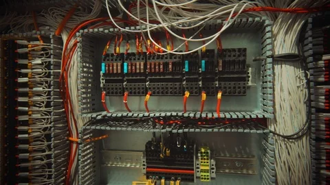 PLC Programmable logic controller box. Steadicam shot Stock Footage 117804031