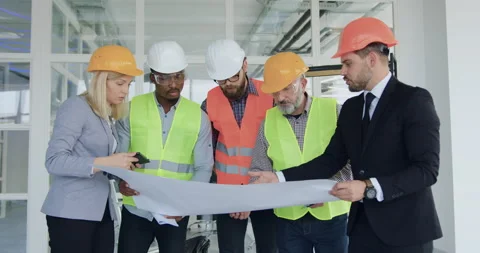 Pleasant confident experienced hardworking multiracial team of specialists of Stock Footage 145816068