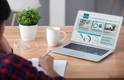 Pleasant man working at the table Foto stock