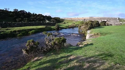 Pleasant walk by a stream on Dartmoor Stock Footage 323630796