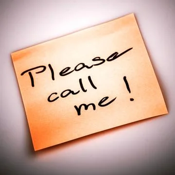 Please call me note on orange sticker note on white Stock Photos