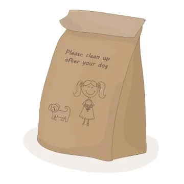 Please clean up after your dog. Paper package for a piece of shit. Vector gir Stock Illustration