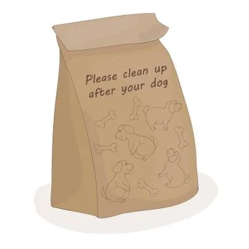 Please clean up after your dog. Paper package for shit. Vector pet. Poop bag. Stock Illustration