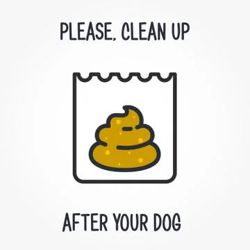 Please clean up after your dog, excrements in plasting bag, sign Stock Illustration