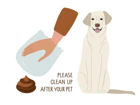Please Clean up after your dog sing. Human hand in transparent bag going to Stock Illustration