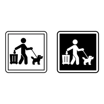 Please Clean Up After Your Dog Poop Signs. Black and White Vector Icons. Wa.. Stock Illustration