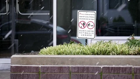 Please clean up after your pet sign in front of new buiding cold winter Stock Footage 73312967