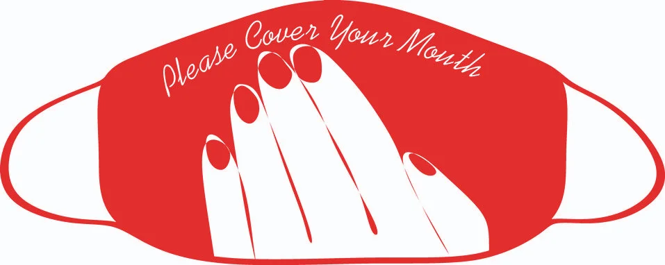 Please cover your mouth-this is the name of a face mask on a red background w Stock Illustration