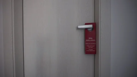 Please Do Not Disturb Sign On Hotel Room Door Handle, Close Up Stock Footage 89580948