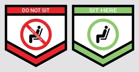 Please do not sit and sit here sign to prevent from Covid-19 pandemic Stock Illustration