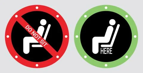 Please do not sit and sit here sign to prevent from Covid-19 pandemic Stock Illustration