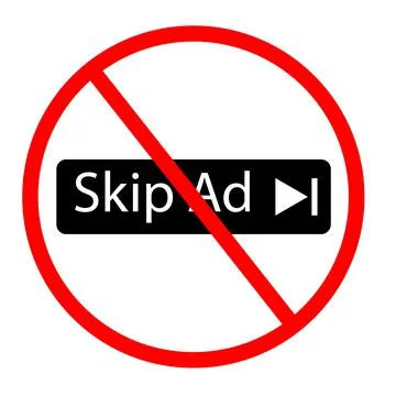 Please do not skip ad icon on white background. no skip sign. flat style. Stock Illustration