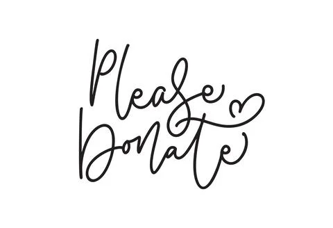 Please Donate calligraphic monoline text with heart. Fundraising event banner Stock-Illustration