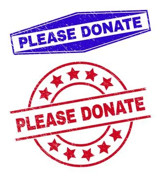 PLEASE DONATE Scratched Stamp Seals in Circle and Hexagonal Forms Illustrazione stock