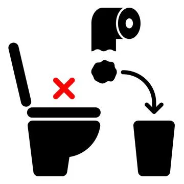 Please don't flush toilet paper diagram Stock Illustration
