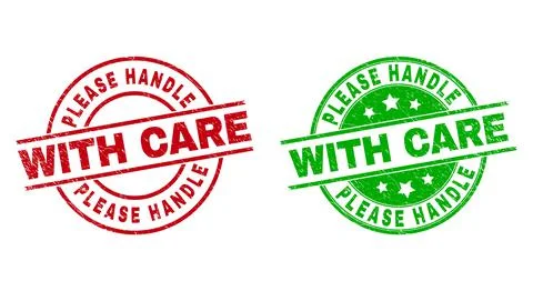 PLEASE HANDLE WITH CARE Round Stamps with Corroded Surface Illustration