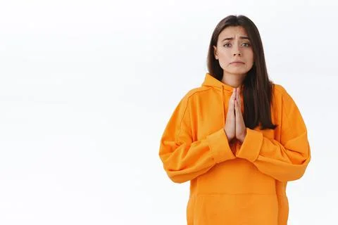 Please I beg you. Miserable and hopeful cute sad cute woman asking for help Stock Photos