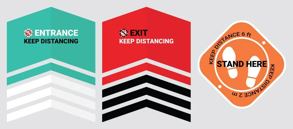 Please keep safe distance sign to help reduce the spread of covid-19 Stock Illustration