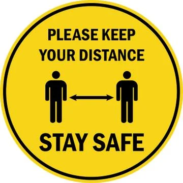 Please keep your distance sign on yellow background. Illustrazione stock