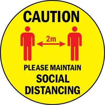 Please maintain social distancing 2 meter caution sign. Stock Illustration