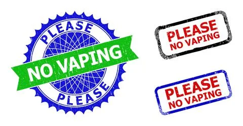 PLEASE NO VAPING Rosette and Rectangle Bicolor Stamp Seals with Corroded Surf Illustrazione stock