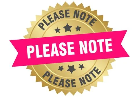 Please note. please note round pink and gold label isolated on transparent .. Stock Illustration