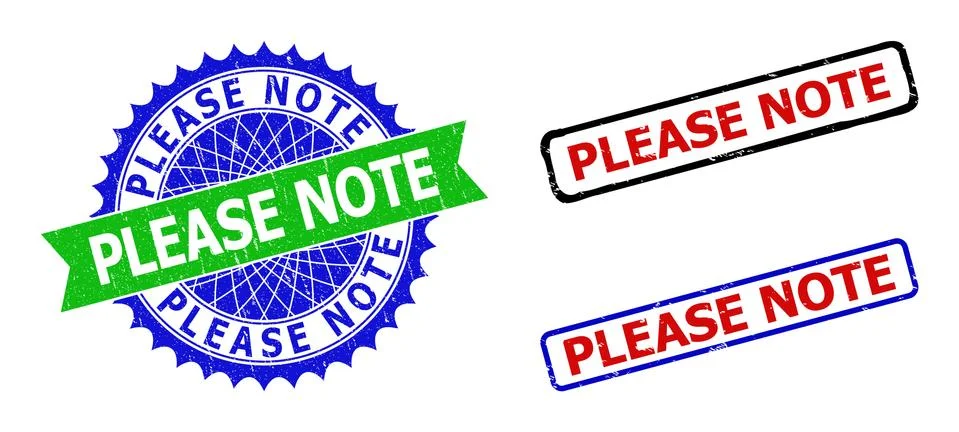 PLEASE NOTE Rosette and Rectangle Bicolor Stamp Seals with Rubber Styles Stock Illustration