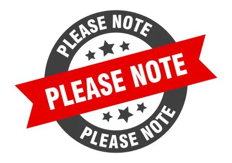 Please note sign. please note round ribbon sticker. please note tag Stock Illustration