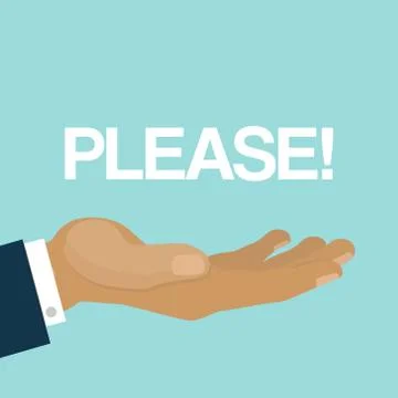 Please, open mans arm or hand, gesture of plea and request, cartoon vector Stock Illustration