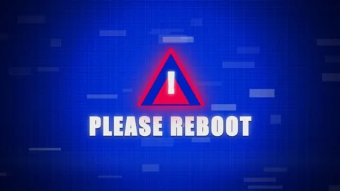 Please Reboot System Error Message on Blue Screen with Glitch Effect Stock Footage 336617957