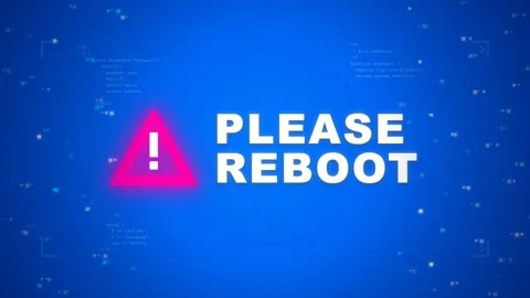 Please Reboot System Error Message on Blue Screen with Glitch Effect Stock Footage 336617959