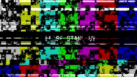 Please stand by color bars with heavy pixel noise glitch and no signal. Video stock 341456434