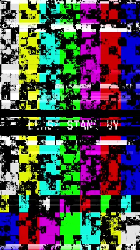 Please stand by color bars with heavy pixel noise glitch and no signal. Stockbeeldmateriaal 341457793