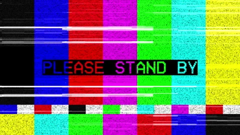 Please Stand By Glitch Text Animation with Error Signal, TV Static Noise, a.. Stock Footage 332637858