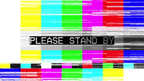 Please Stand By Glitch Text Animation with Retro TV Effect, No Signal Scree.. Stock Footage 332637900