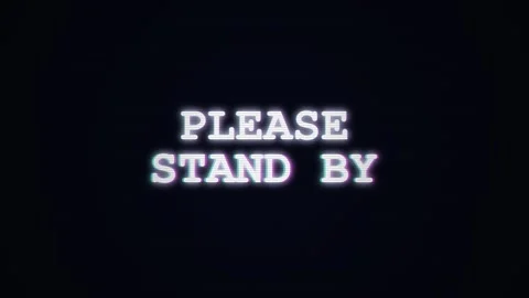 Please stand by glowing glitch text on black background Stock Footage 340550048