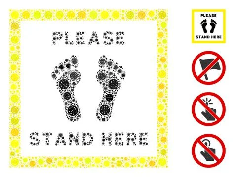 Please Stand Here Collage of CoronaVirus Elements Ilustração Stock
