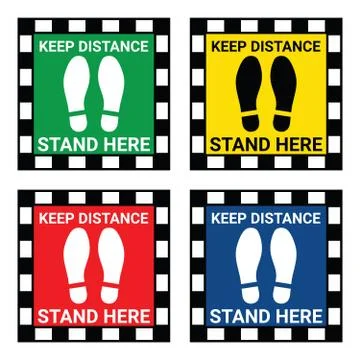 Please stand here floor sign for Corona  Virus protection concept Stock Illustration