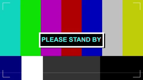Please stand by text appearing on a vintage television screen with digital Stock Footage 345957046