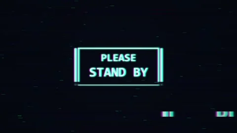 Please stand by text. Neon cyan please stand by text with digital glitch effect Stock Footage 340550582