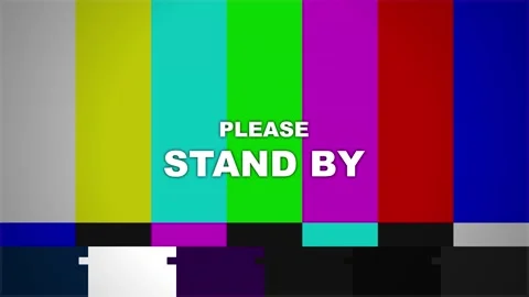 Please stand by text. Retro TV test pattern with glitch and stand by text Stock Footage 340550469