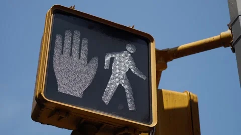 Please stop and proceed to walk when the pedestrian traffic signal indicates 스톡 동영상 291644352