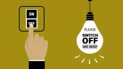Please switch off electricity, save energy, motivational video motion. Man'.. Stock Footage 307089185