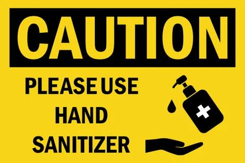 Please use hand Sanitizer caution sign. Illustrazione stock